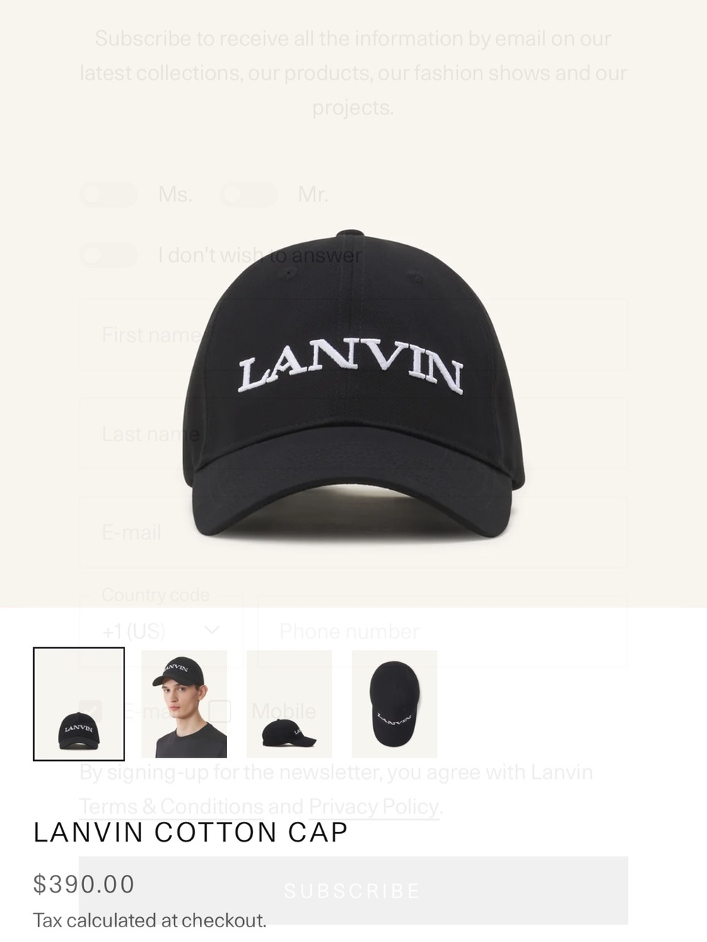 Lanvin Black Baseball Cap with White Logo Embroidery